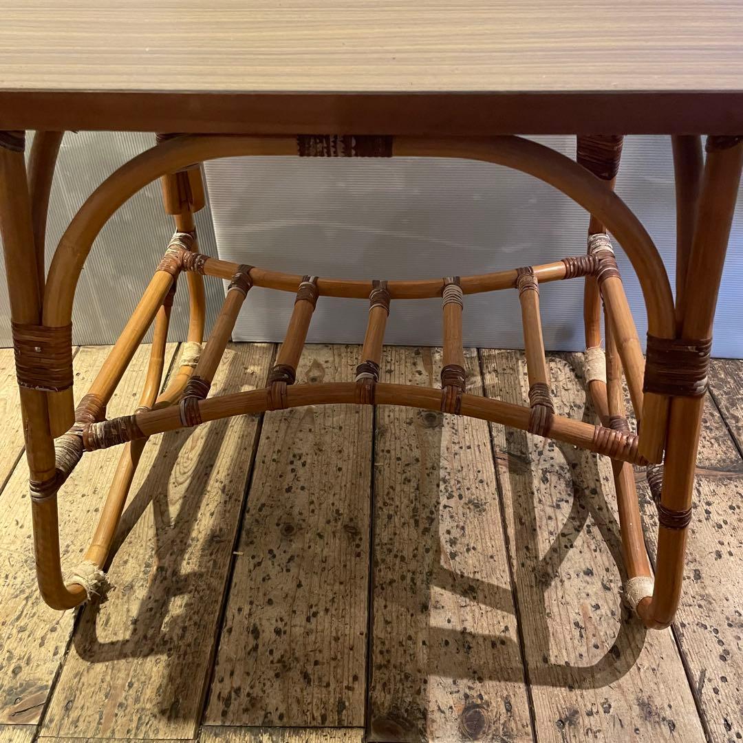 サイドテーブル　机　ラタン　古民具　年代物　和風　昭和レトロ　インテリア　家具