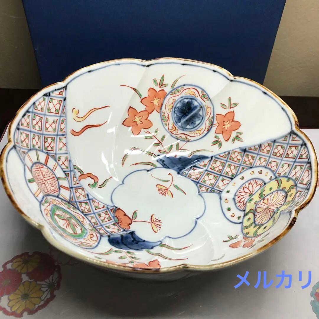 福泉窯　染錦花つなぎ文様　ひねり鉢　1客　共箱入り　秋の七草　桔梗　ひなまつり