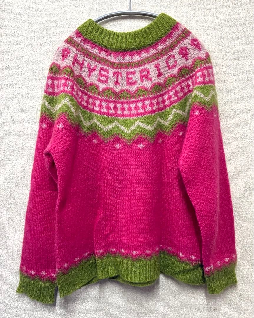 ヒステリックグラマー　モヘアノルディック柄セーター 長袖 ピンク・グリーン