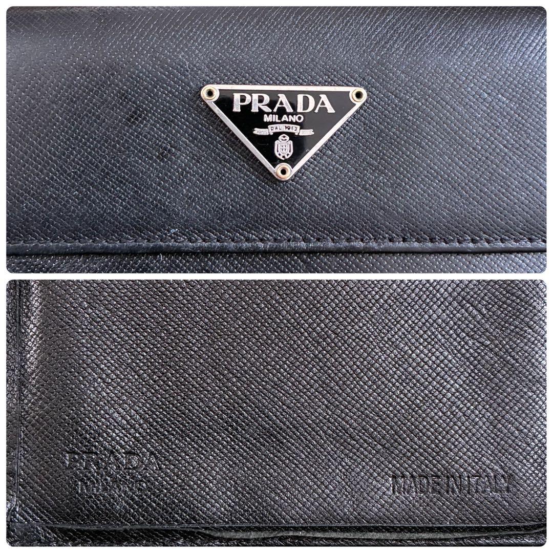 PRADA プラダ　三つ折り財布　男女兼用　サフィアーノ　レザー　黒　ブラック