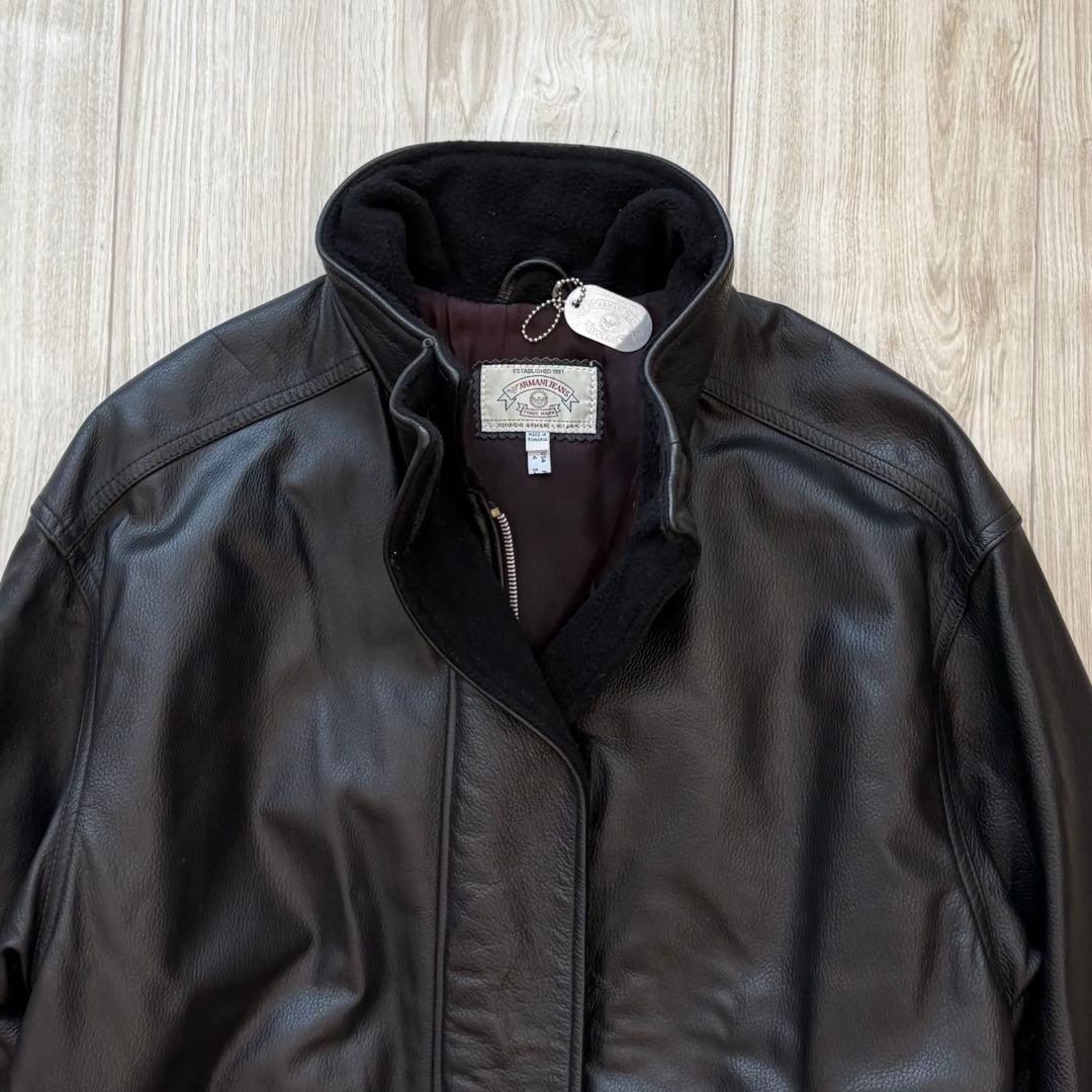 【希少】ARMANI JEANS レザージャケット ブラック 38 M ハーフ丈