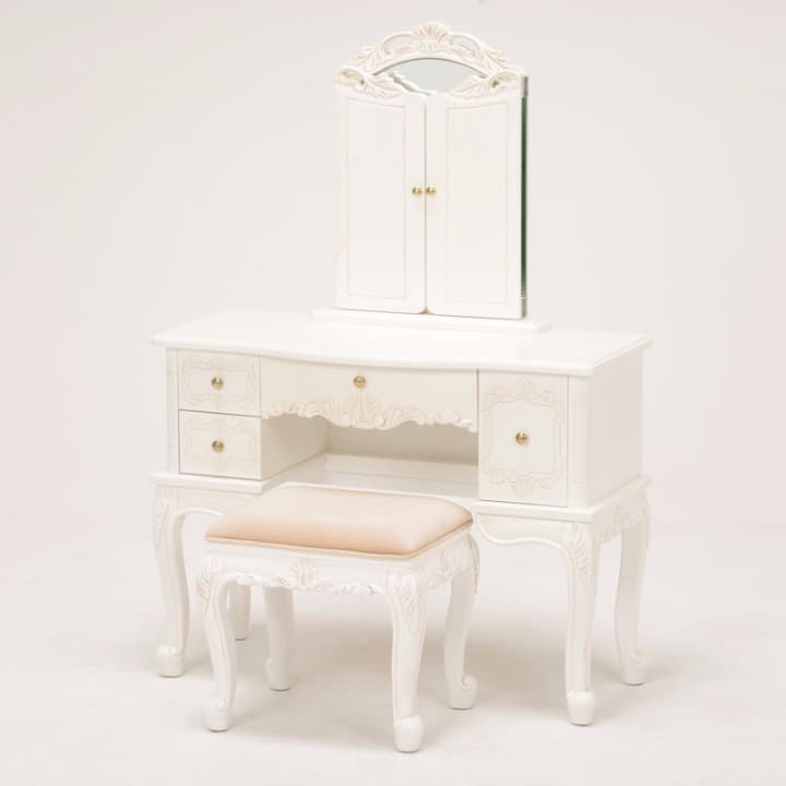 姫系　猫足　エレガントな彫刻のドレッサー＋スツールセット