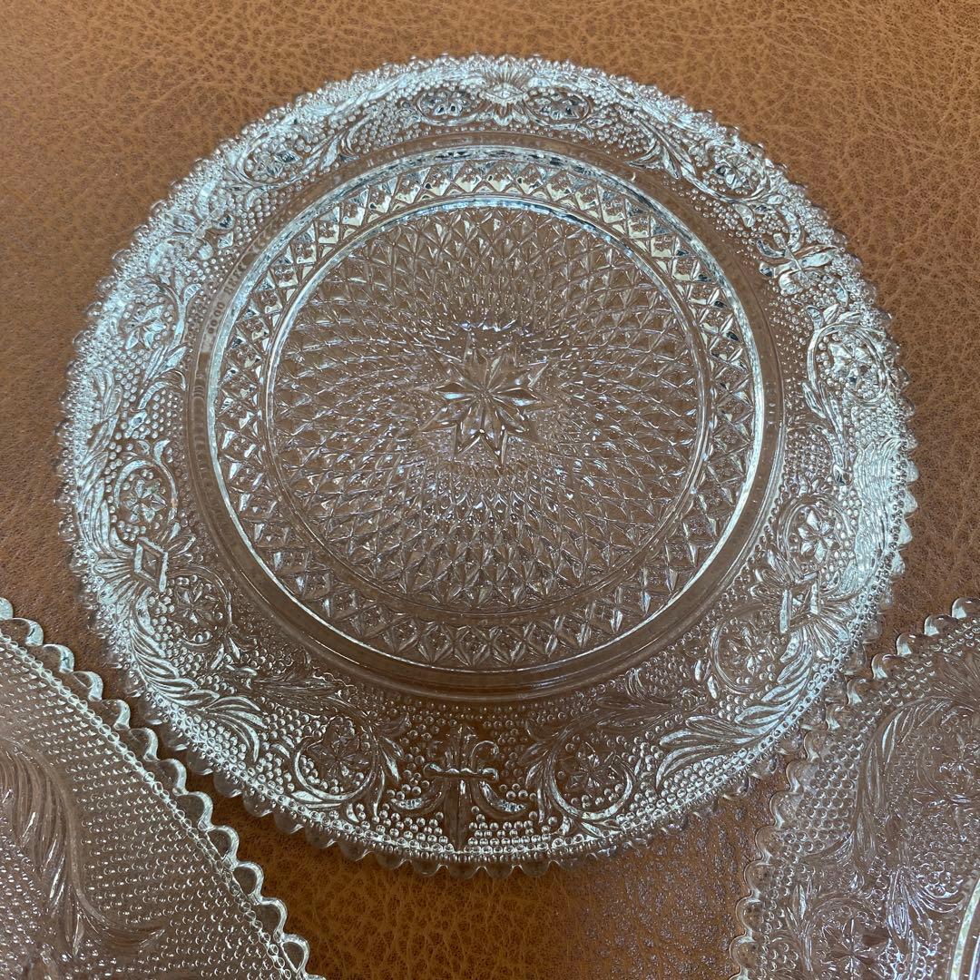 レトロ　長谷川ガラス　エリザベス　大皿　だ円皿　 銘々皿　計5枚セット　プレス