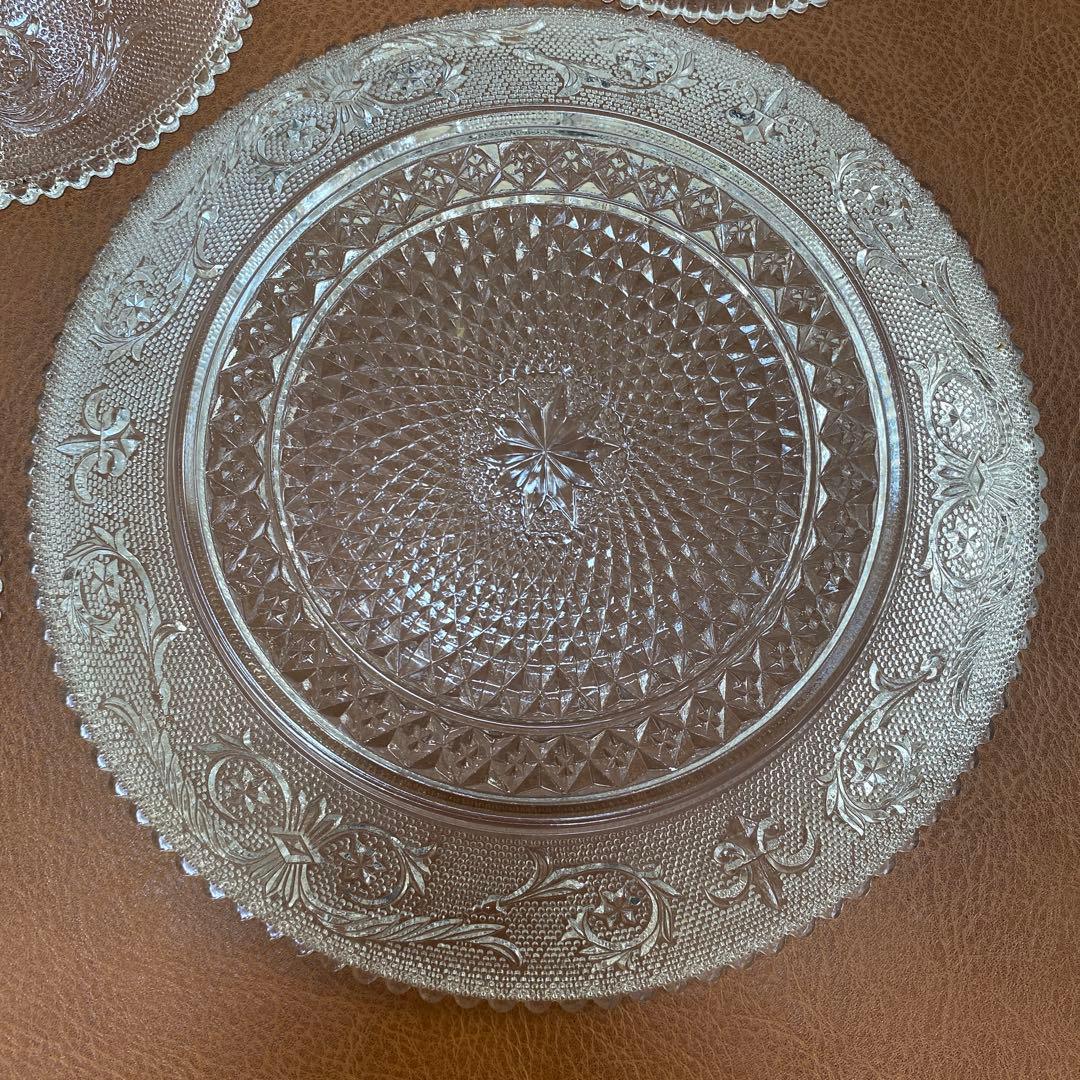 レトロ　長谷川ガラス　エリザベス　大皿　だ円皿　 銘々皿　計5枚セット　プレス