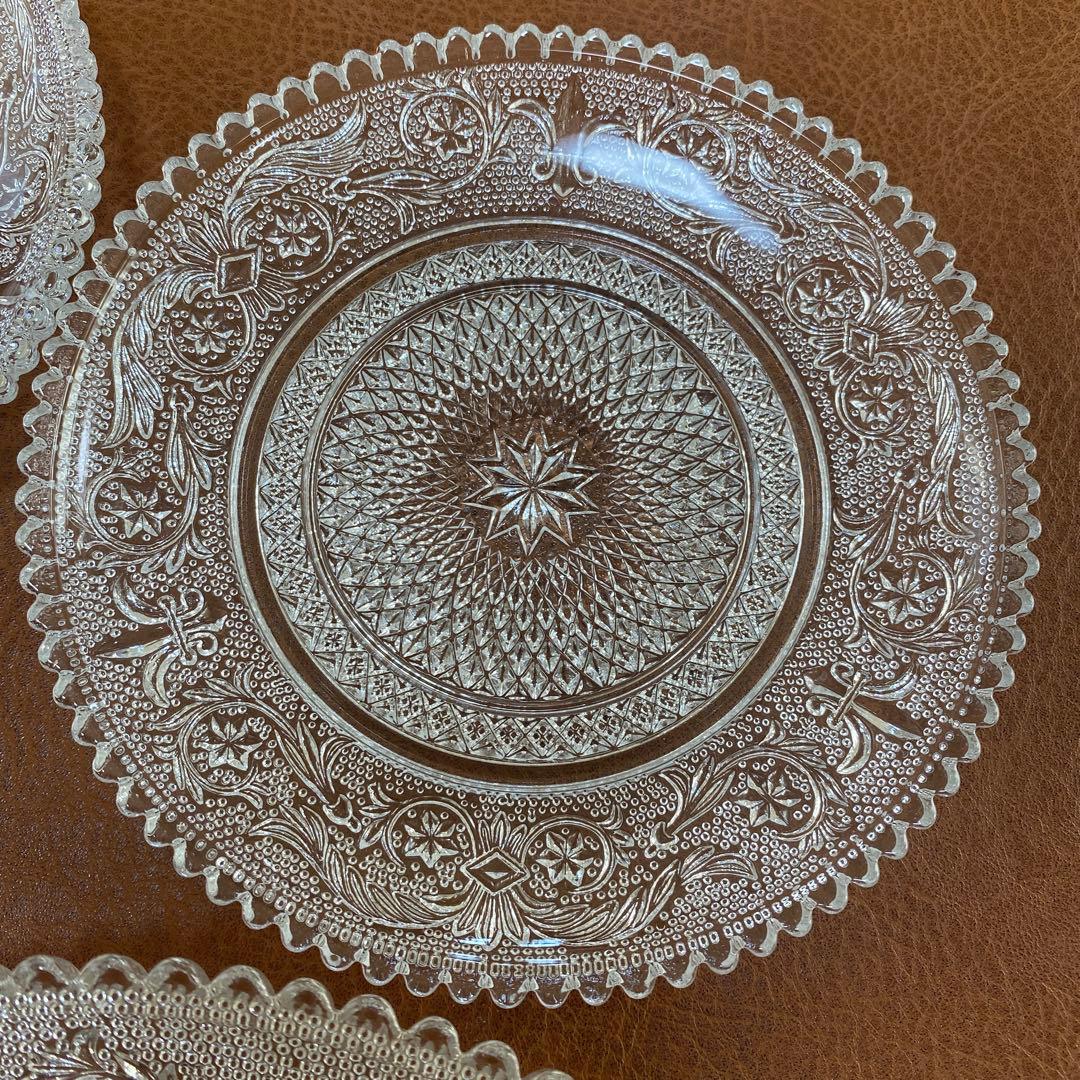 レトロ　長谷川ガラス　エリザベス　大皿　だ円皿　 銘々皿　計5枚セット　プレス