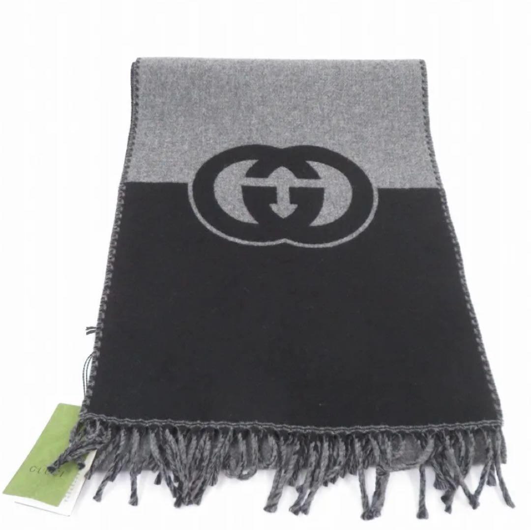 GUCCI ロゴ入りマフラー グレー/ブラック