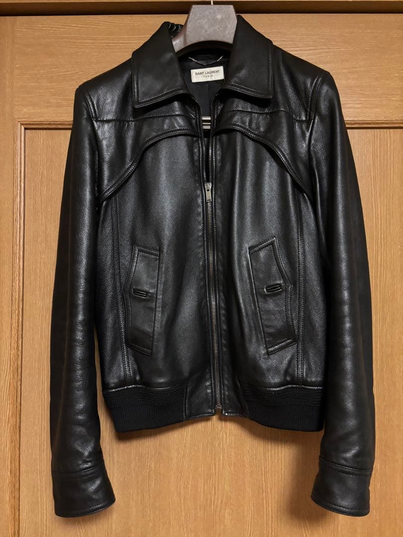 サンローラン　リブレザージャケット 42