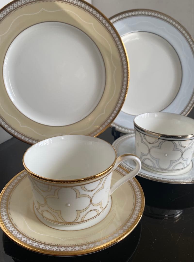 新品◆ノリタケ トレフォリオ ゴールド&プラチナ トリオ ペアセット