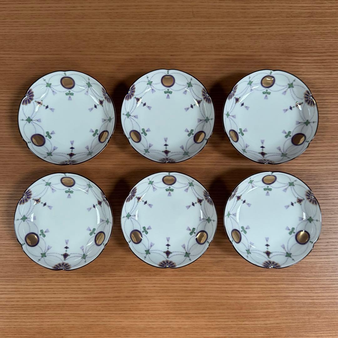 有田焼：賞美堂：其泉窯：錦瓔珞文 小皿（パープル）6枚セット☆