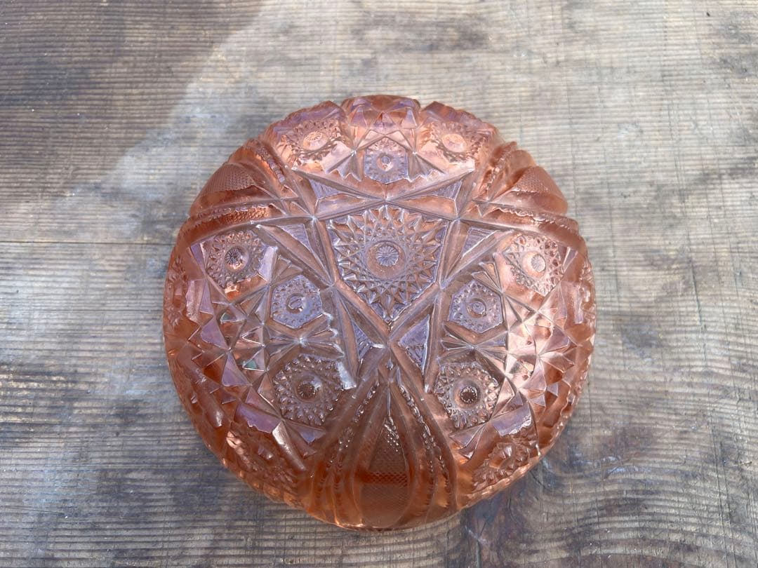 【O-1099】食器 ガラス食器 ピンク 皿 器 昭和レトロ レトロポップ