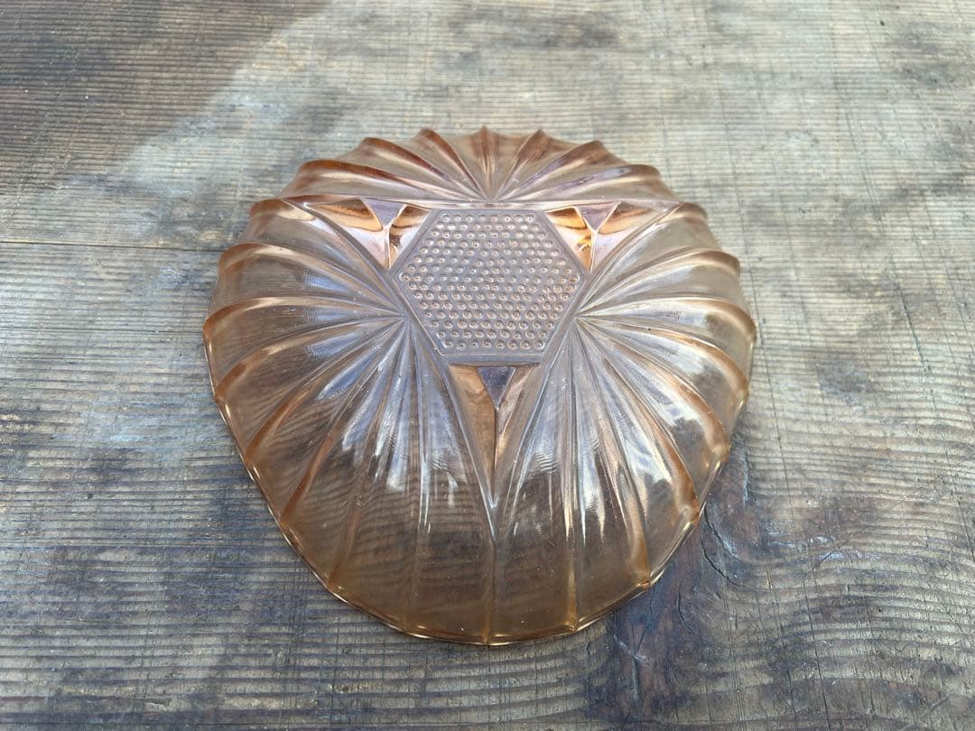 【O-1099】食器 ガラス食器 ピンク 皿 器 昭和レトロ レトロポップ