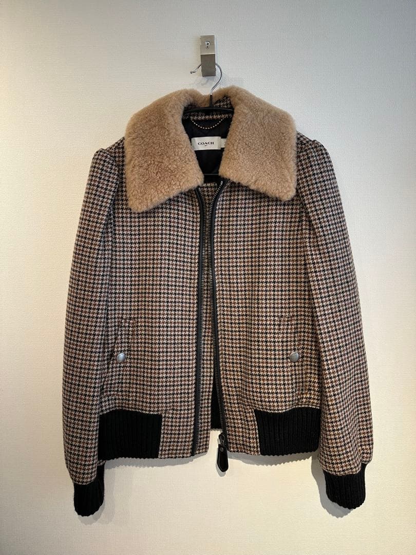 COACH チェック柄 ボア付き ジャケット