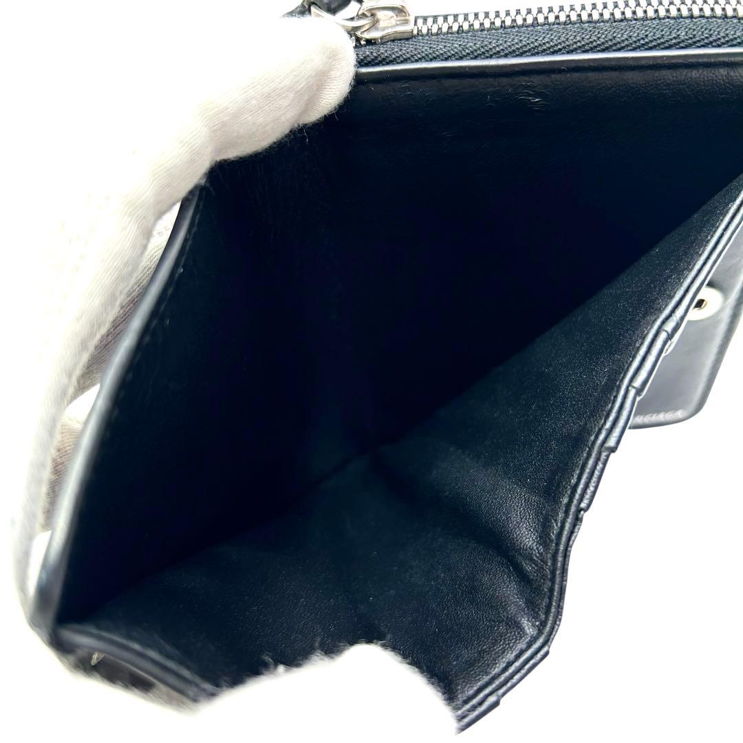 バレンシアガ 二つ折り財布 エブリデイ ロゴ ファスナー レザー ブラック　黒