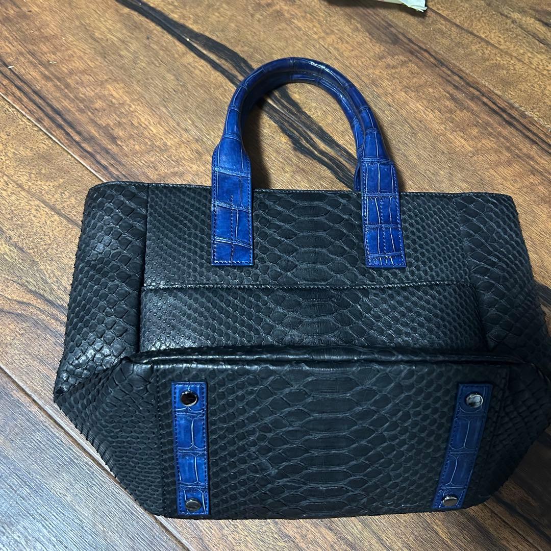 池田工芸　藍染クロコダイル×純黒パイソン　ゴルフトート
