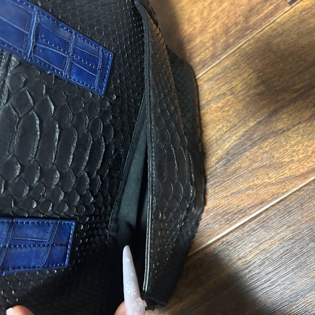 池田工芸　藍染クロコダイル×純黒パイソン　ゴルフトート