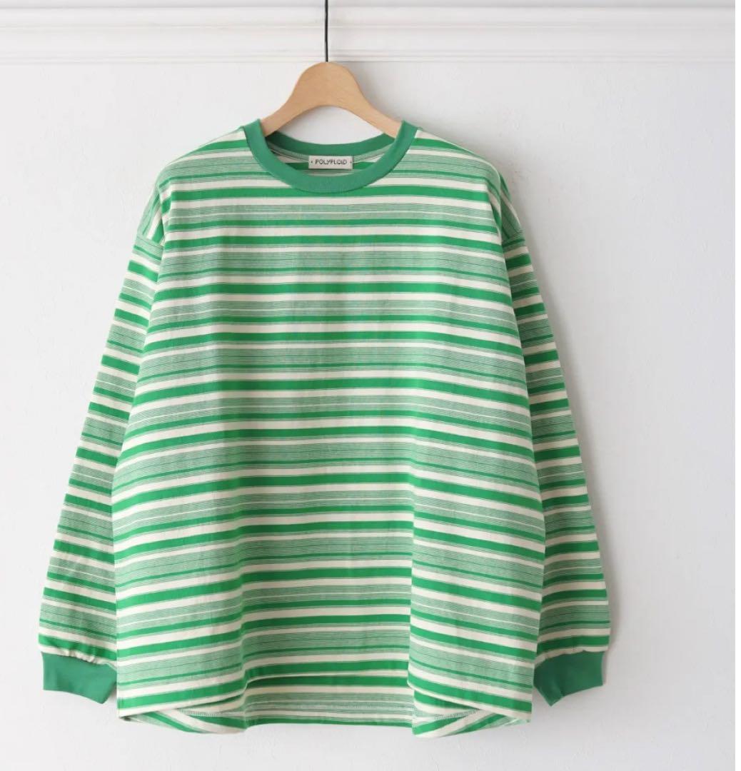 POLYPLOIDポリプロイドグリーンストライプ 長袖カットソー ロングスリーブ