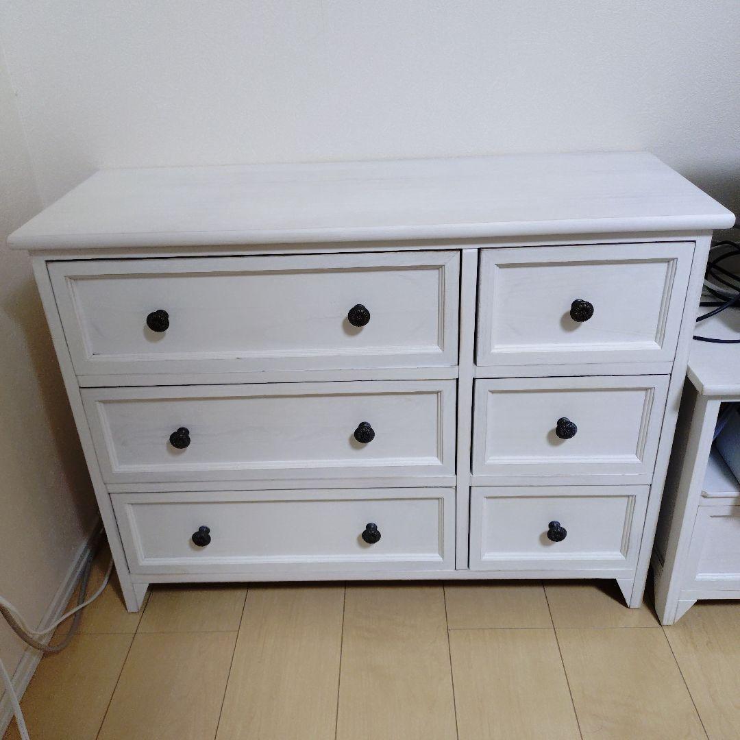 ホワイト木製ローチェスト 6引き出し
