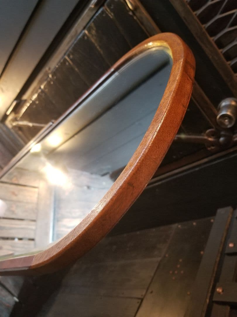 大正　年代物　浪漫　モダン　真鍮　金具　アーチ型　楔　組木　細工　スタンドミラー