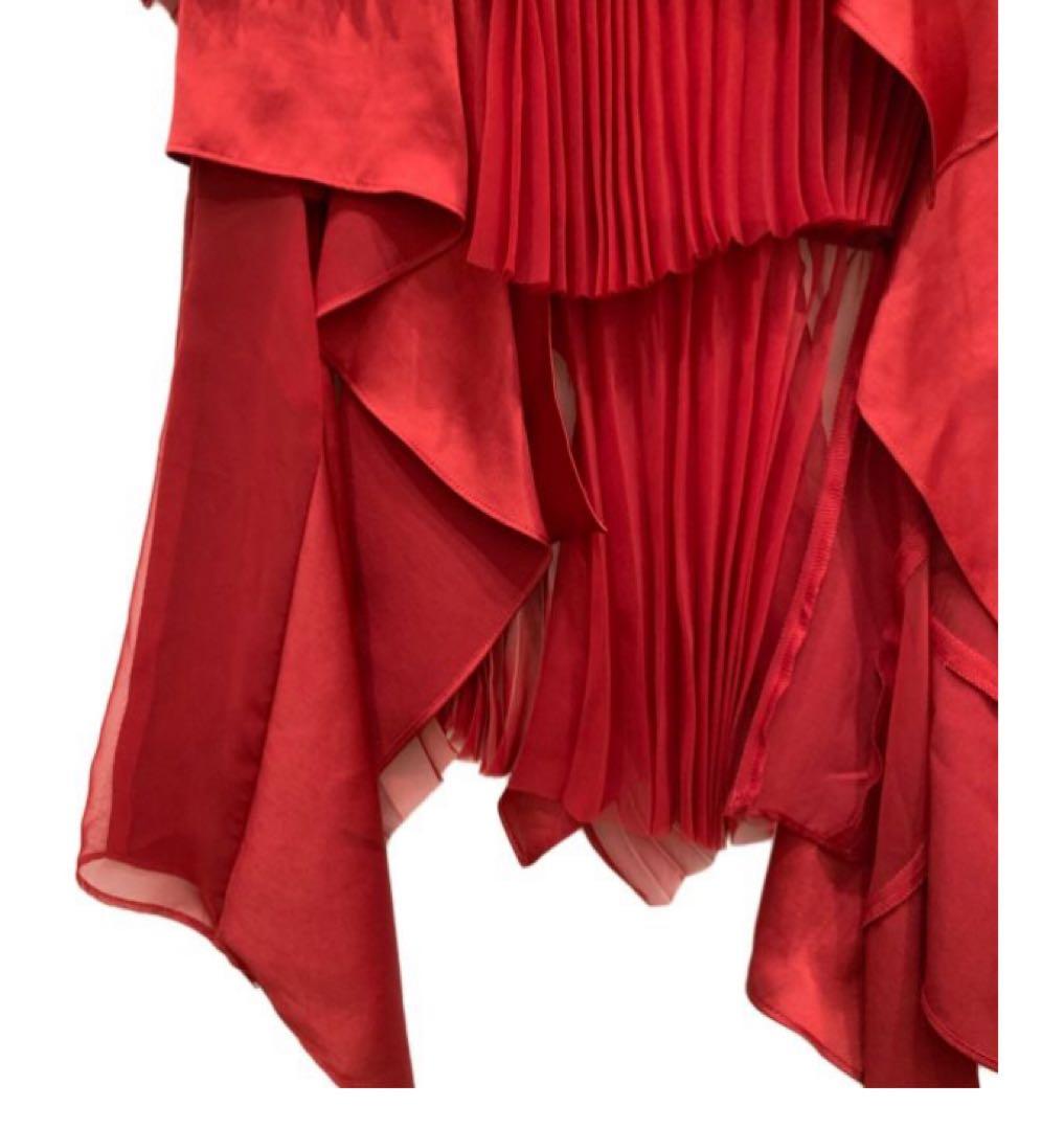 sacai サカイ Satin Mix Chiffon Mix Skirt 赤