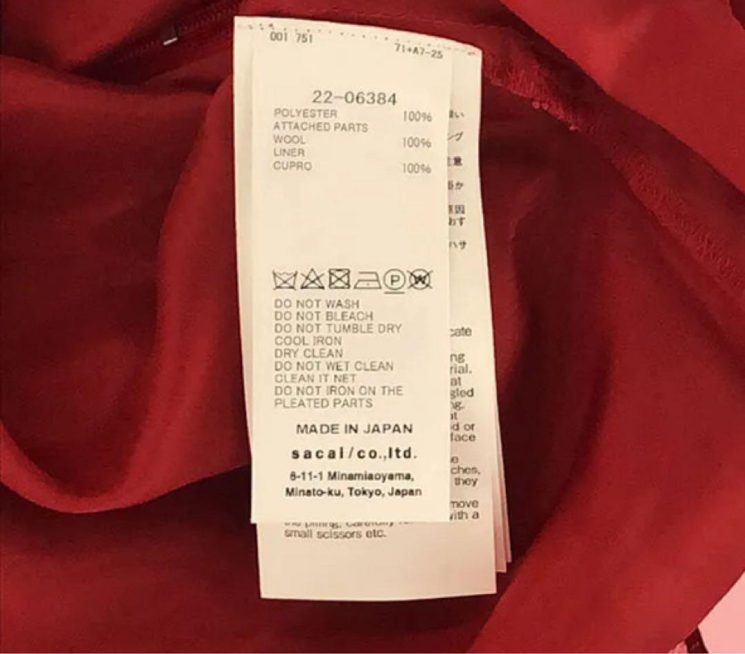 sacai サカイ Satin Mix Chiffon Mix Skirt 赤