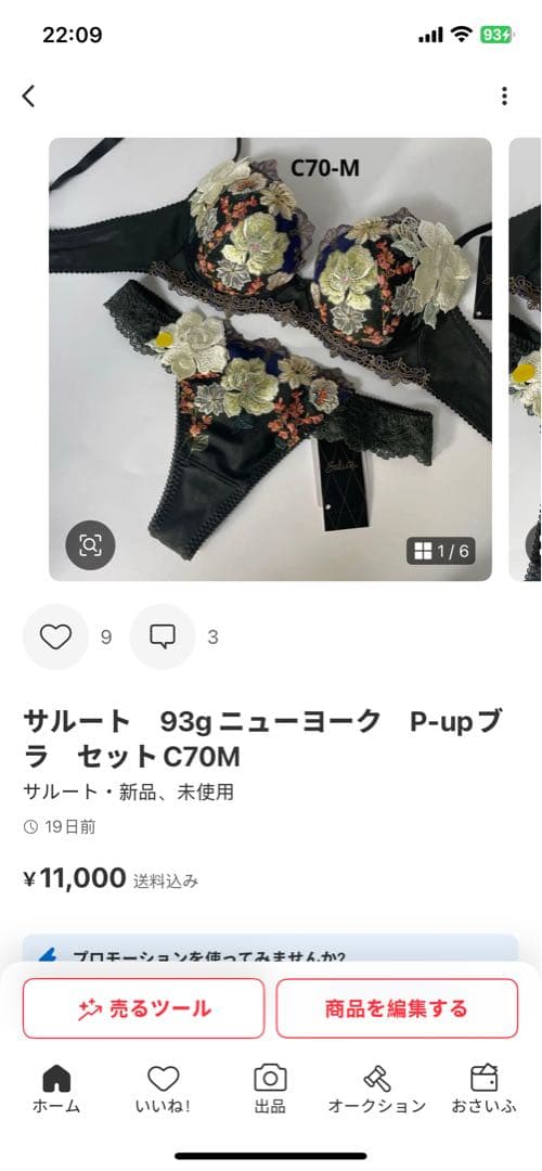 サルート　93g ニューヨーク　P-upブラ　セットC70M