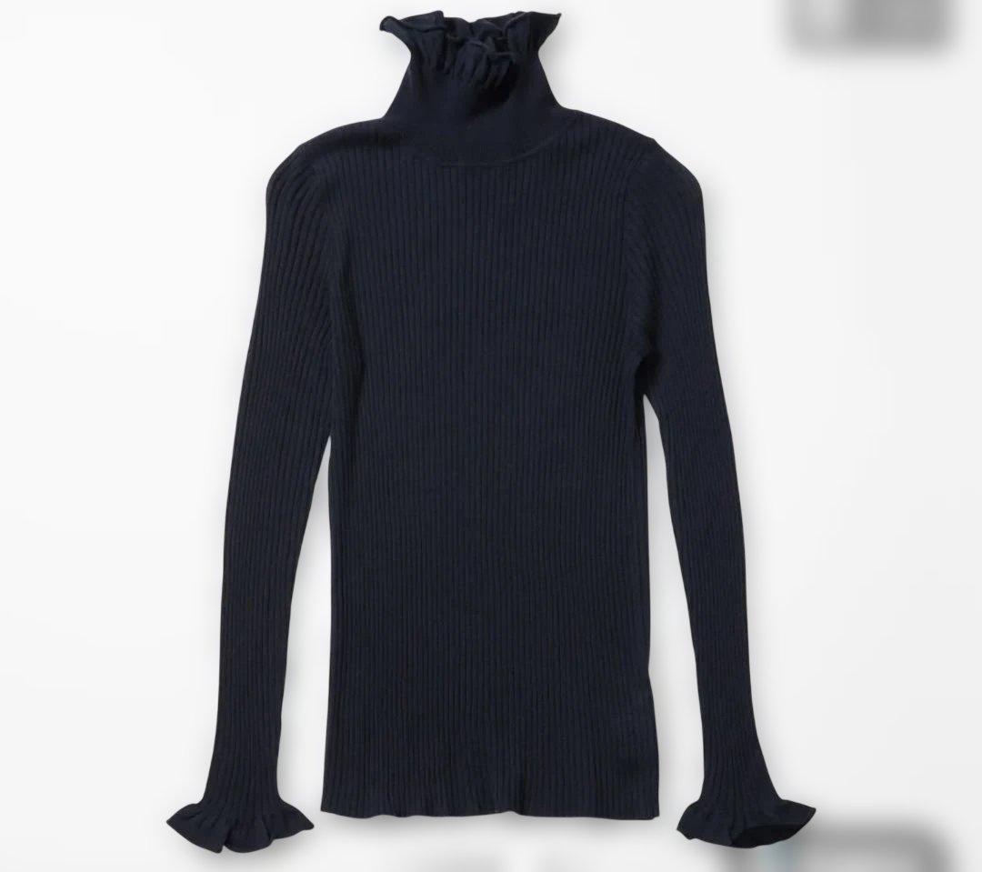 シーマリー cccmalie 美品 カシミヤシルクフリルタートルニット ネイビー