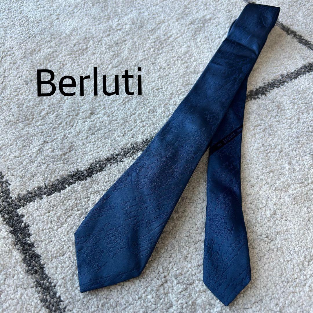 Berluti ベルルッティ　カリグラフィ　メンズネクタイネイビー　シルク100