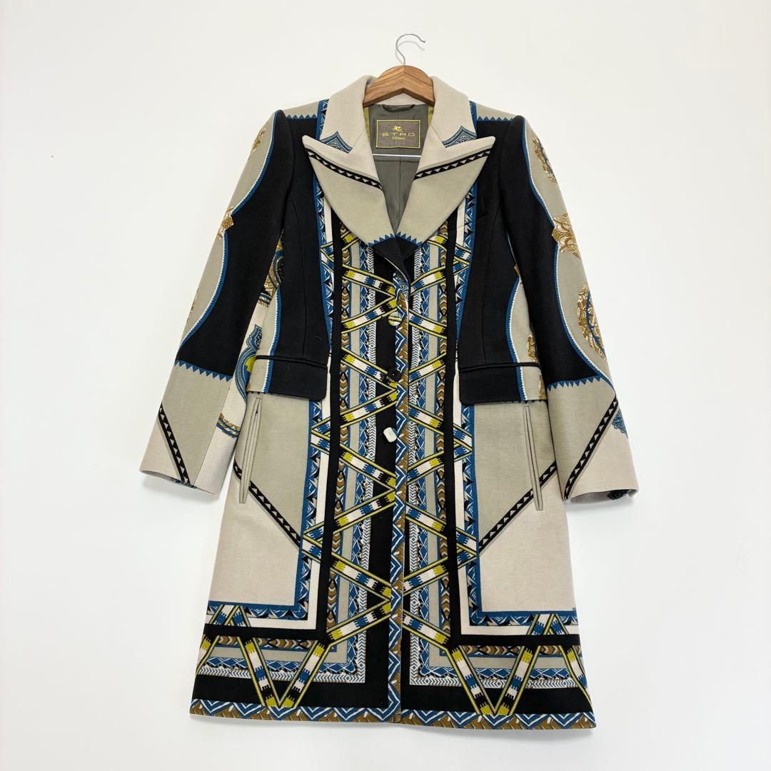 美品☆ETRO エトロ☆総柄ウールコート 38