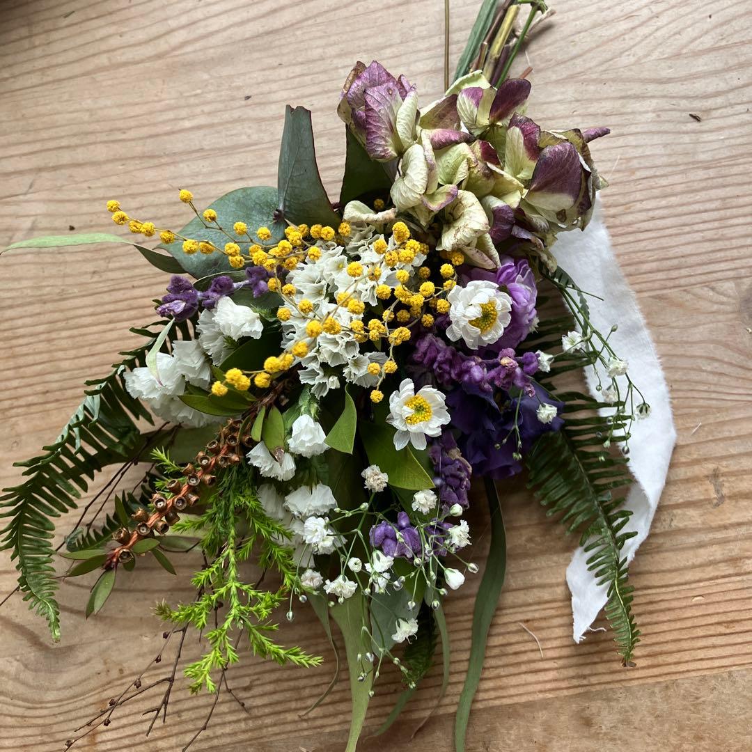 お得なセット　ミモザとアンティーク紫陽花のリース＆スワッグセット　春　ストック