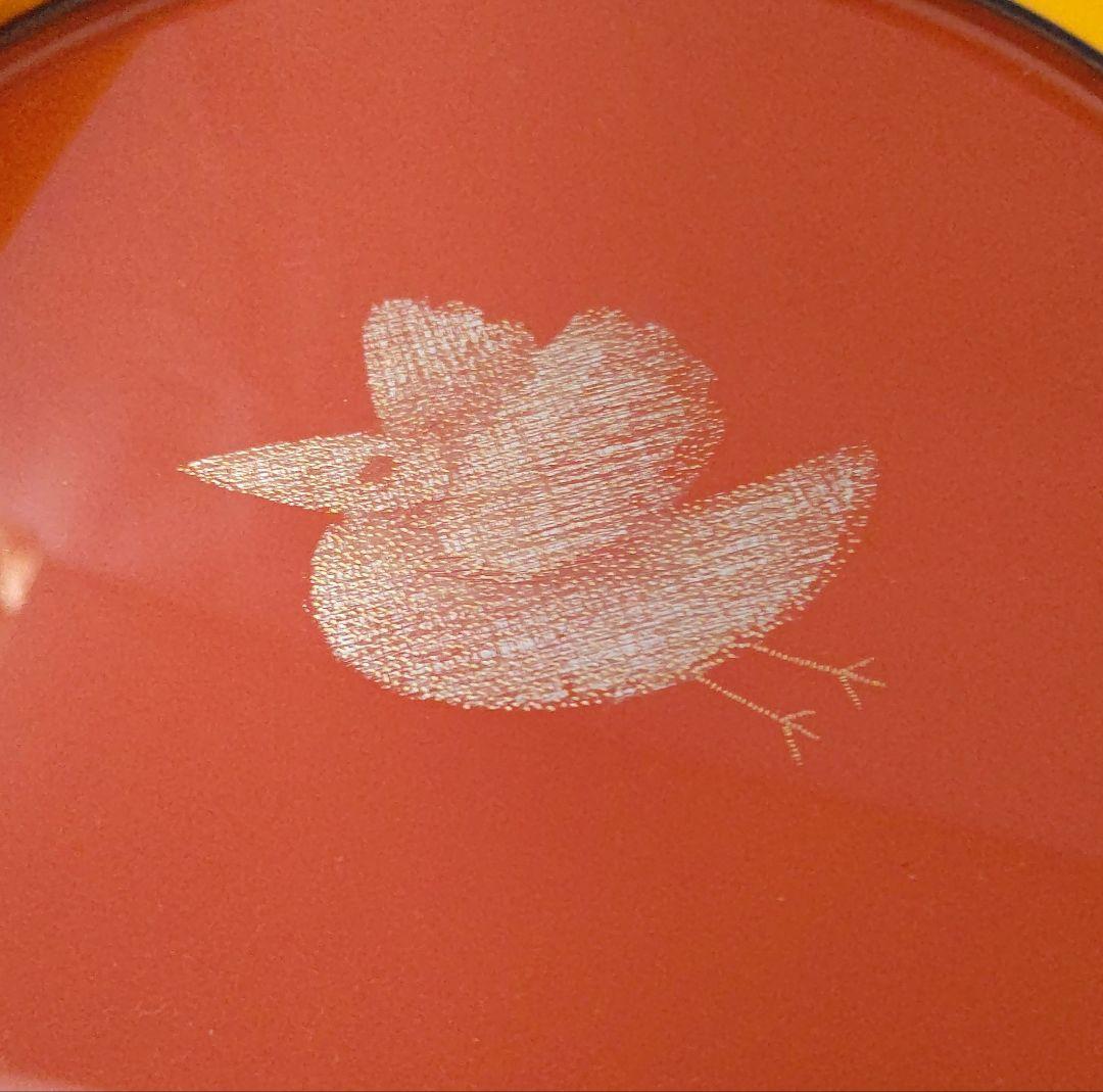 とり 沈金 銘々皿 文化功労者 三谷吾一 (輪島塗)