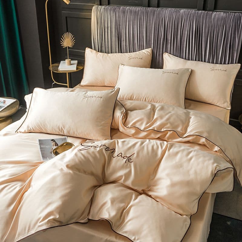 夏の両面アイスシルク4ピースシルクキルトカバーベッドノルディックスタイルシート