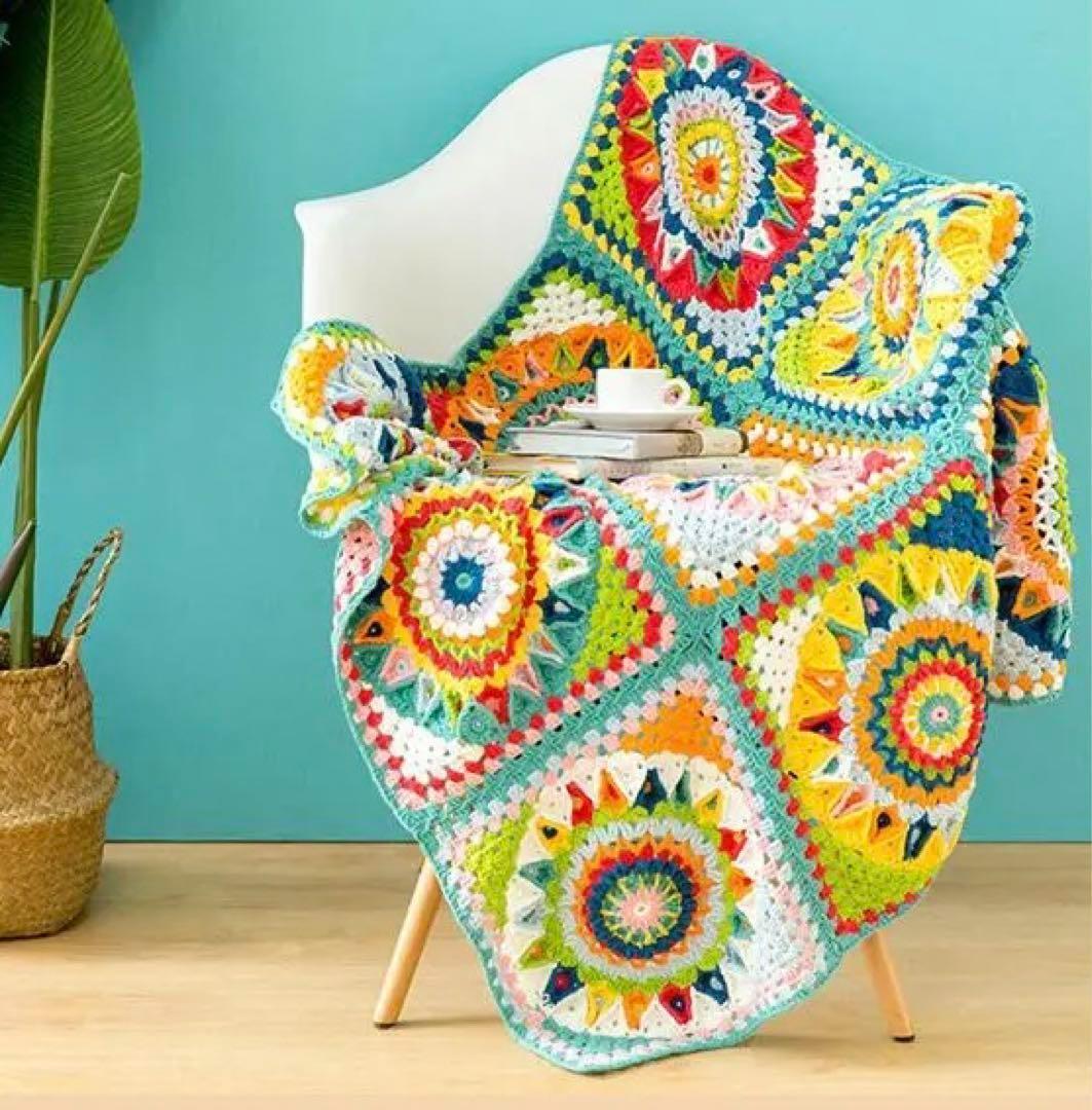 曼荼羅☆モチーフ かぎ針 編み エスニック マルチカバー ひざかけ こたつカバー