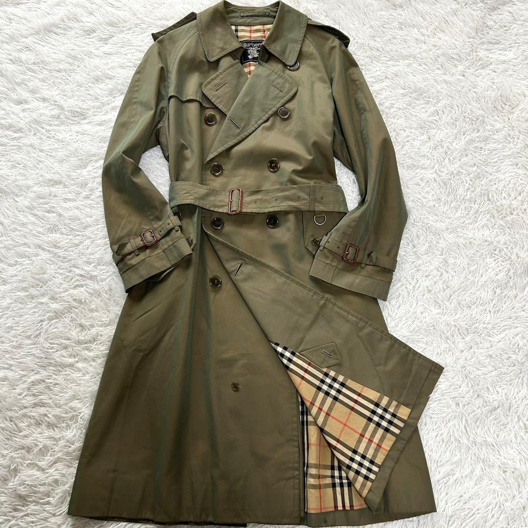 【美品】バーバリー　トレンチコート　ロング丈　タマムシ　メンズ　L相当