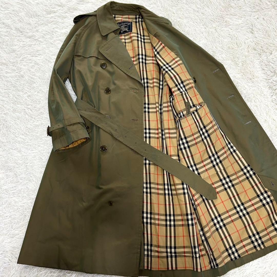 【美品】バーバリー　トレンチコート　ロング丈　タマムシ　メンズ　L相当