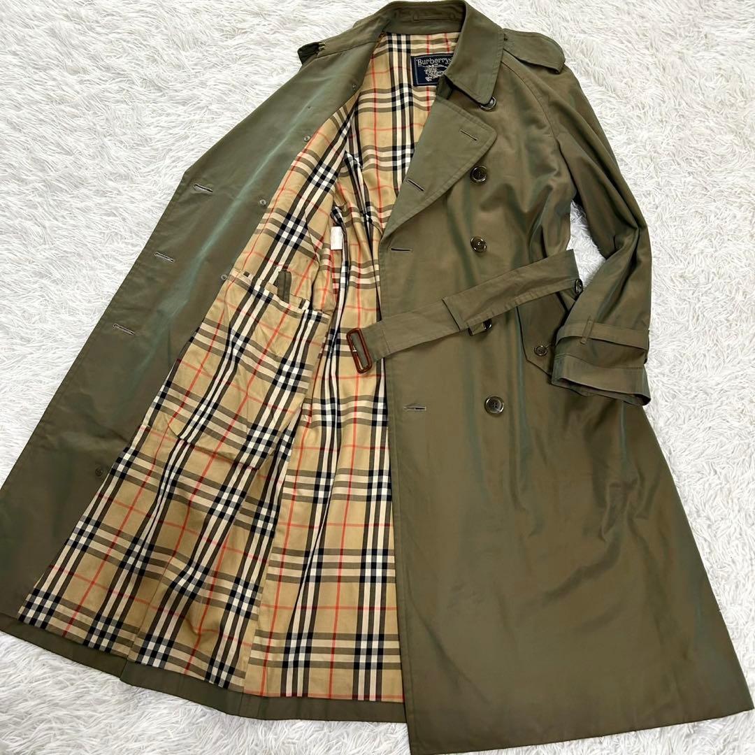 【美品】バーバリー　トレンチコート　ロング丈　タマムシ　メンズ　L相当