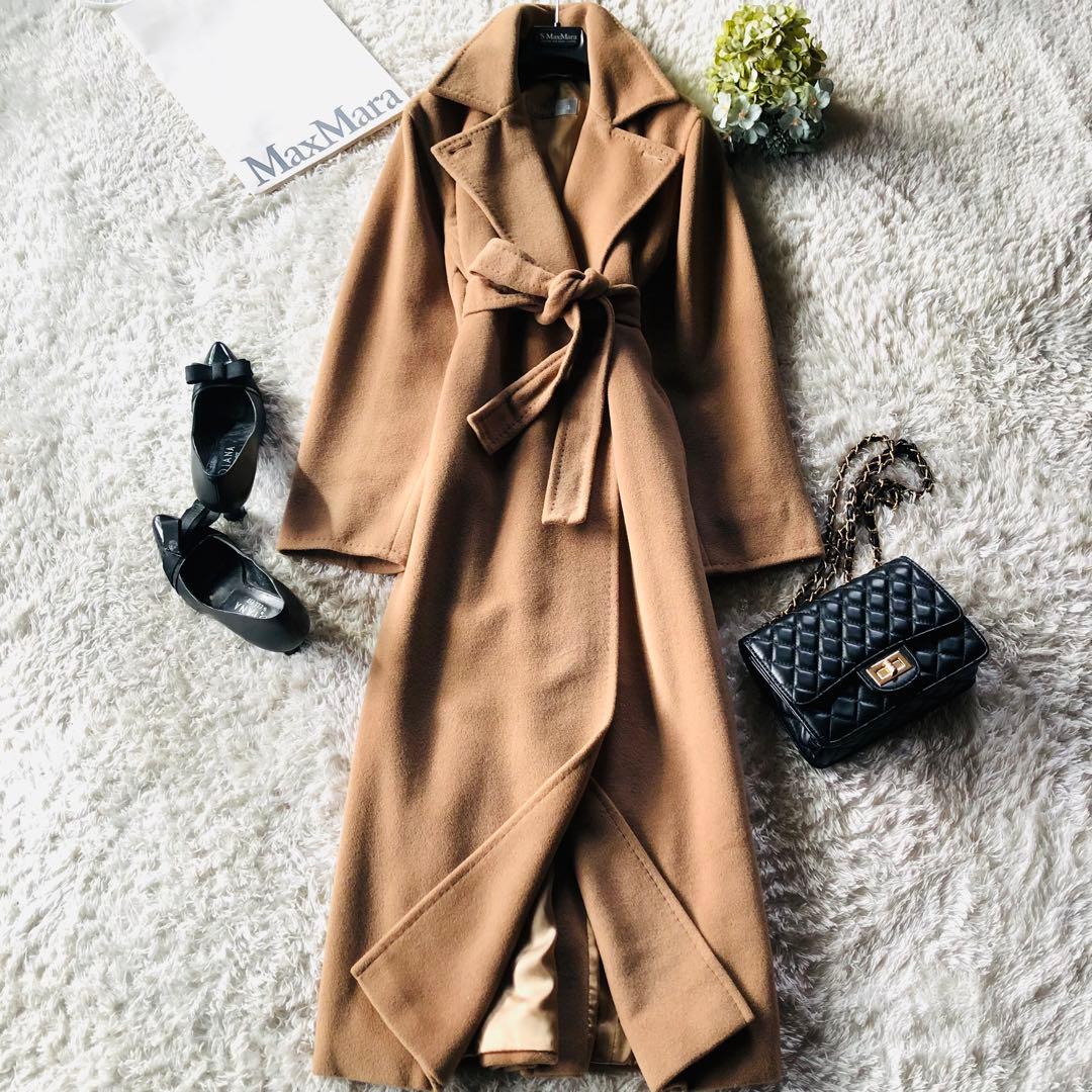 美品✨マックスマーラ ベルテッドコート アンゴラ 女優襟 銀タグ キャメル40