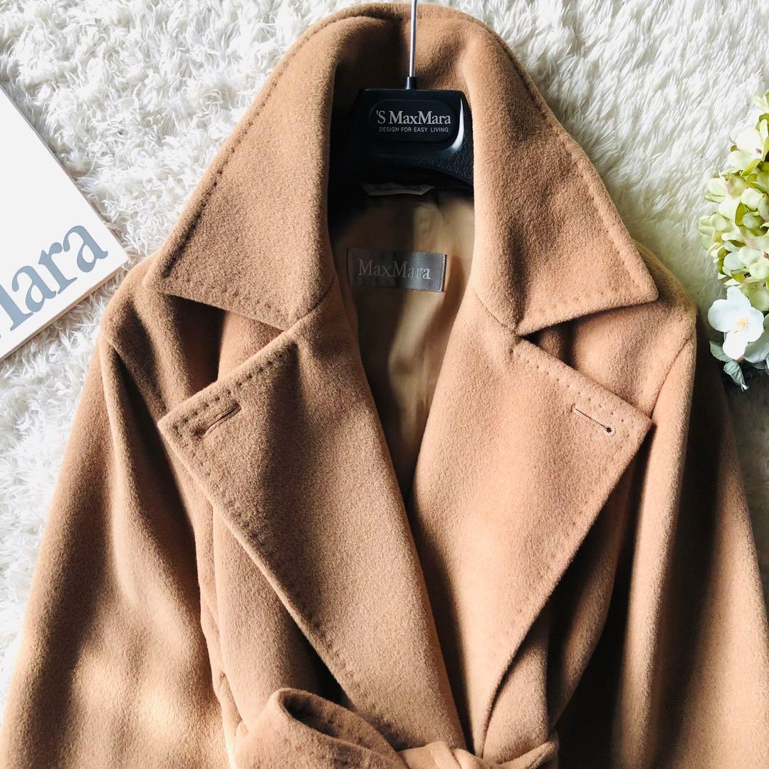 美品✨マックスマーラ ベルテッドコート アンゴラ 女優襟 銀タグ キャメル40