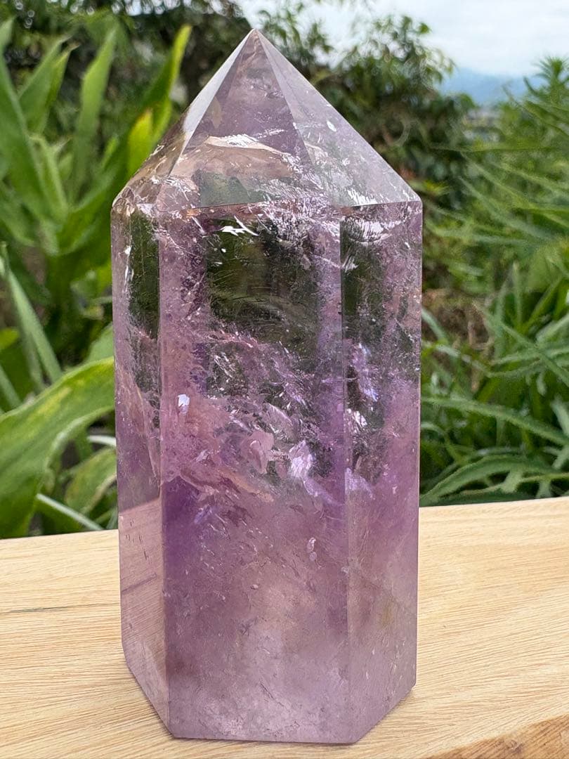 ❤️レア❗️虹　雲母入り　紫骸骨水晶 エレスチャルクォーツ　アメジスト 柱