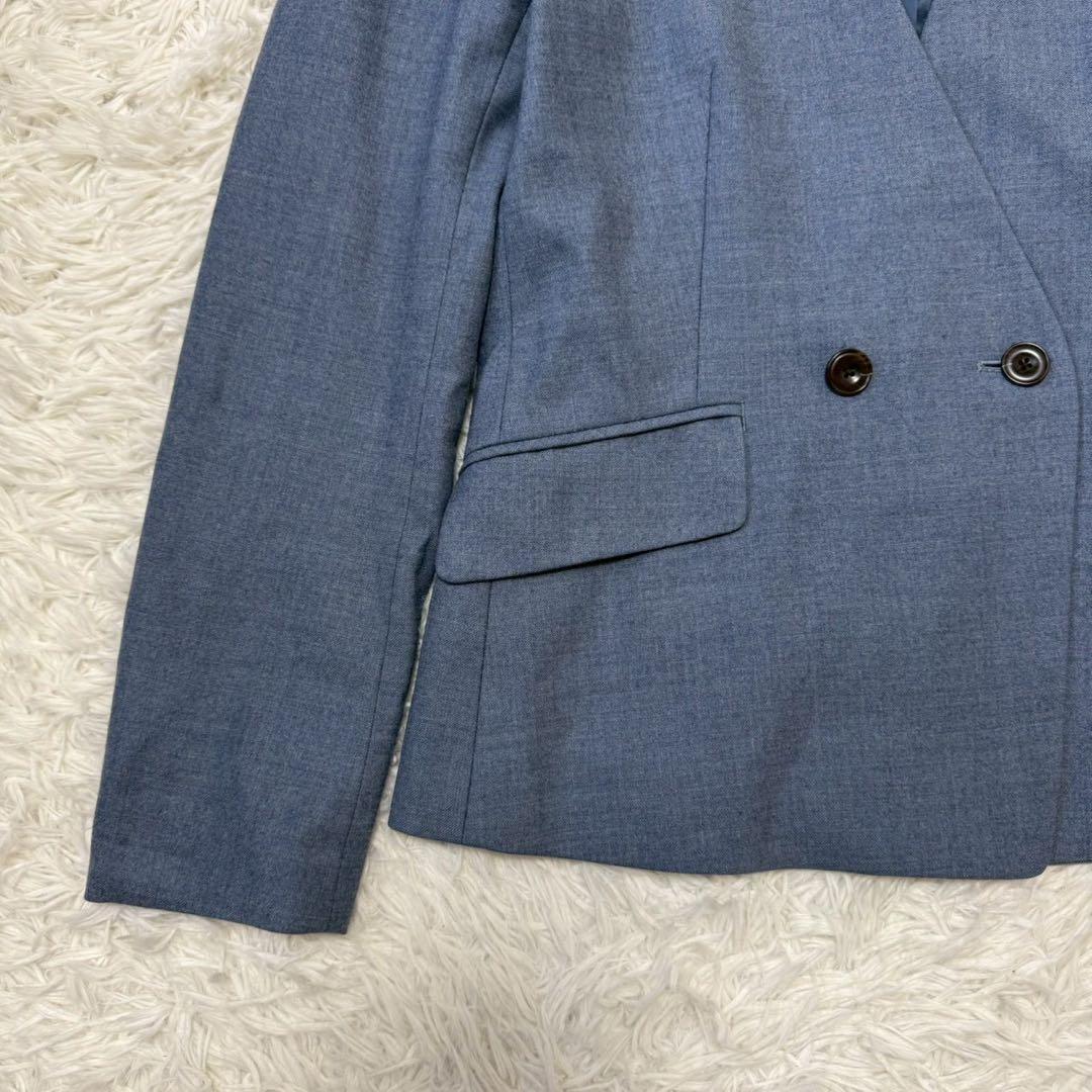 ✨美品/L✨グリーンレーベルリラクシング パンツスーツ ダブル ノーカラー 青