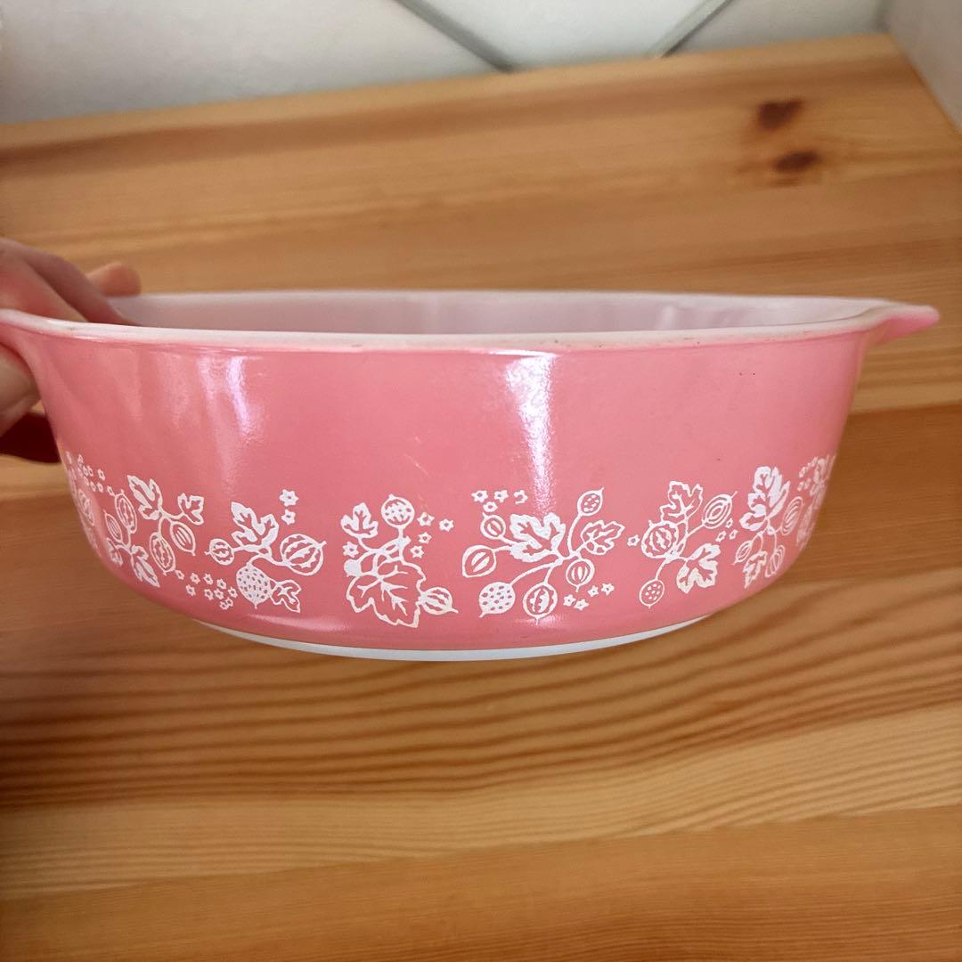 オールドパイレックス　キャセロール　ヴィンテージ　ピンクグースベリー　昭和レトロ