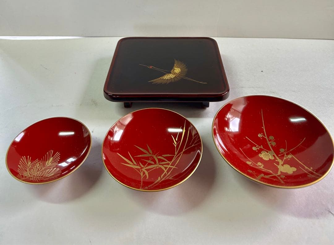 特選 越前漆器 お屠蘇器 立山作 天然木 沈金 蒔絵 箱入り