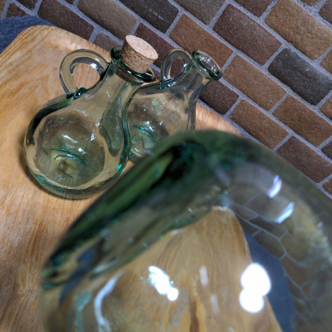 RECYCLED GLASS MADE IN SPAIN グリーン系ボトル3個