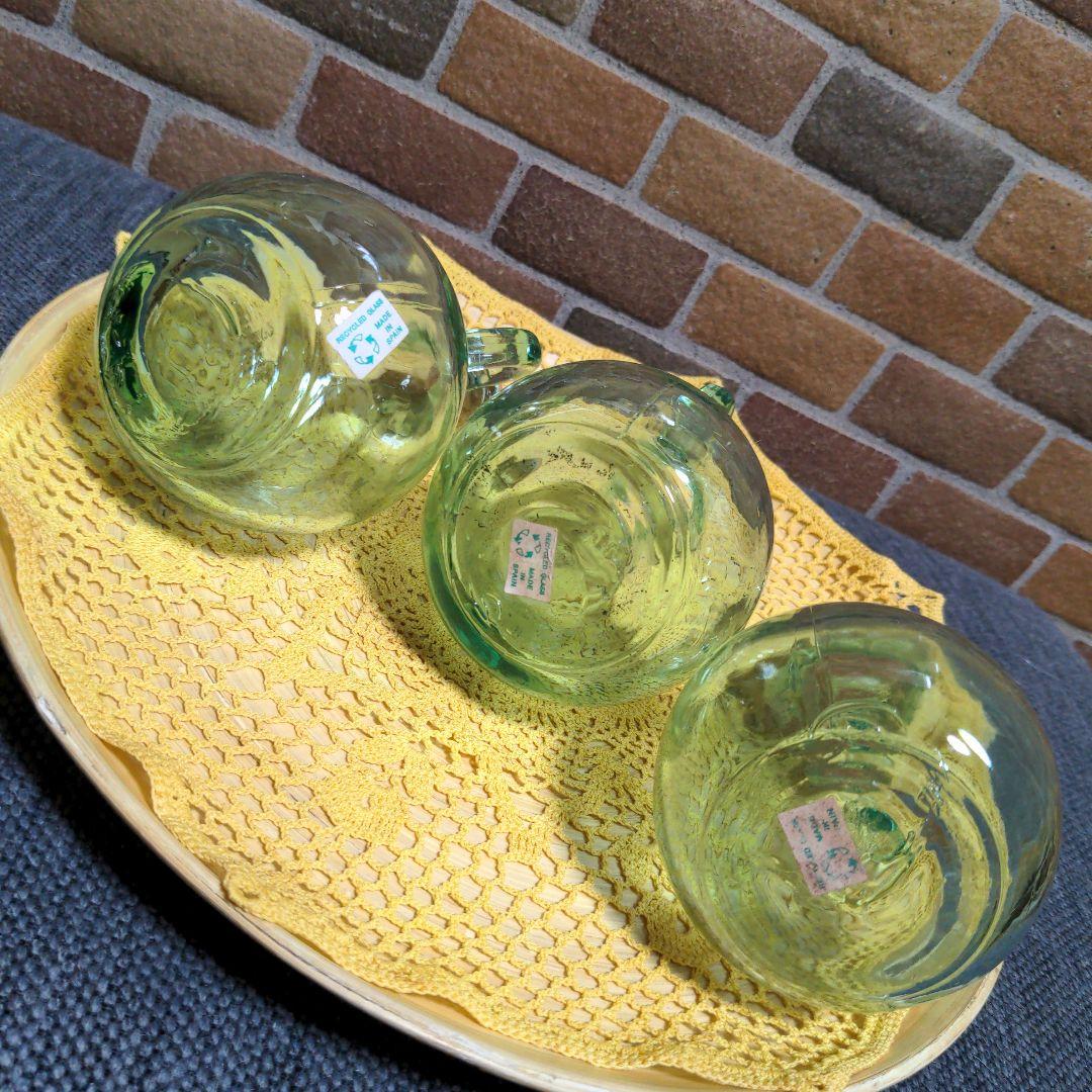 RECYCLED GLASS MADE IN SPAIN グリーン系ボトル3個