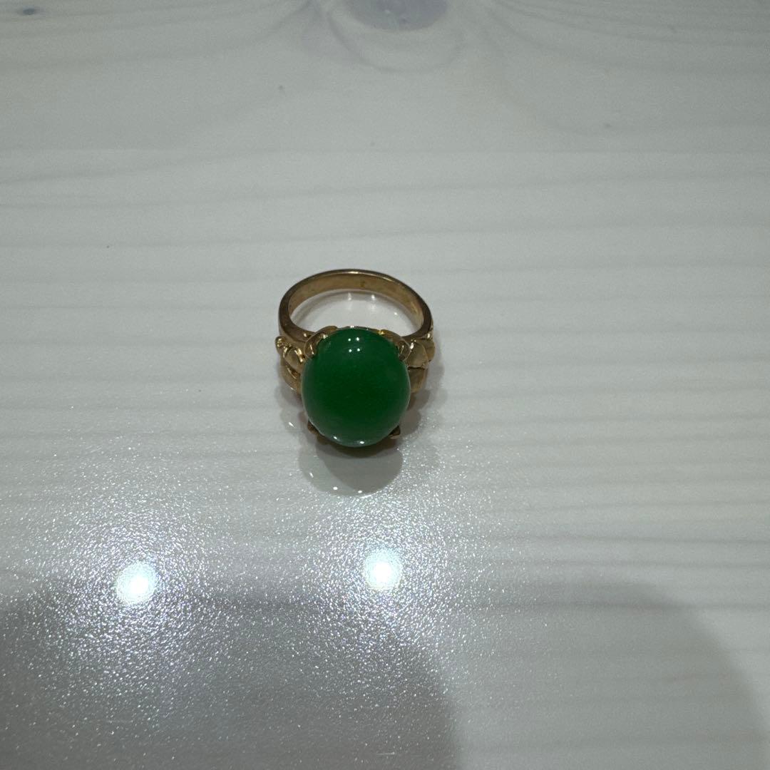 14K 刻印ヴィンテージ調 グリーンストーン リング