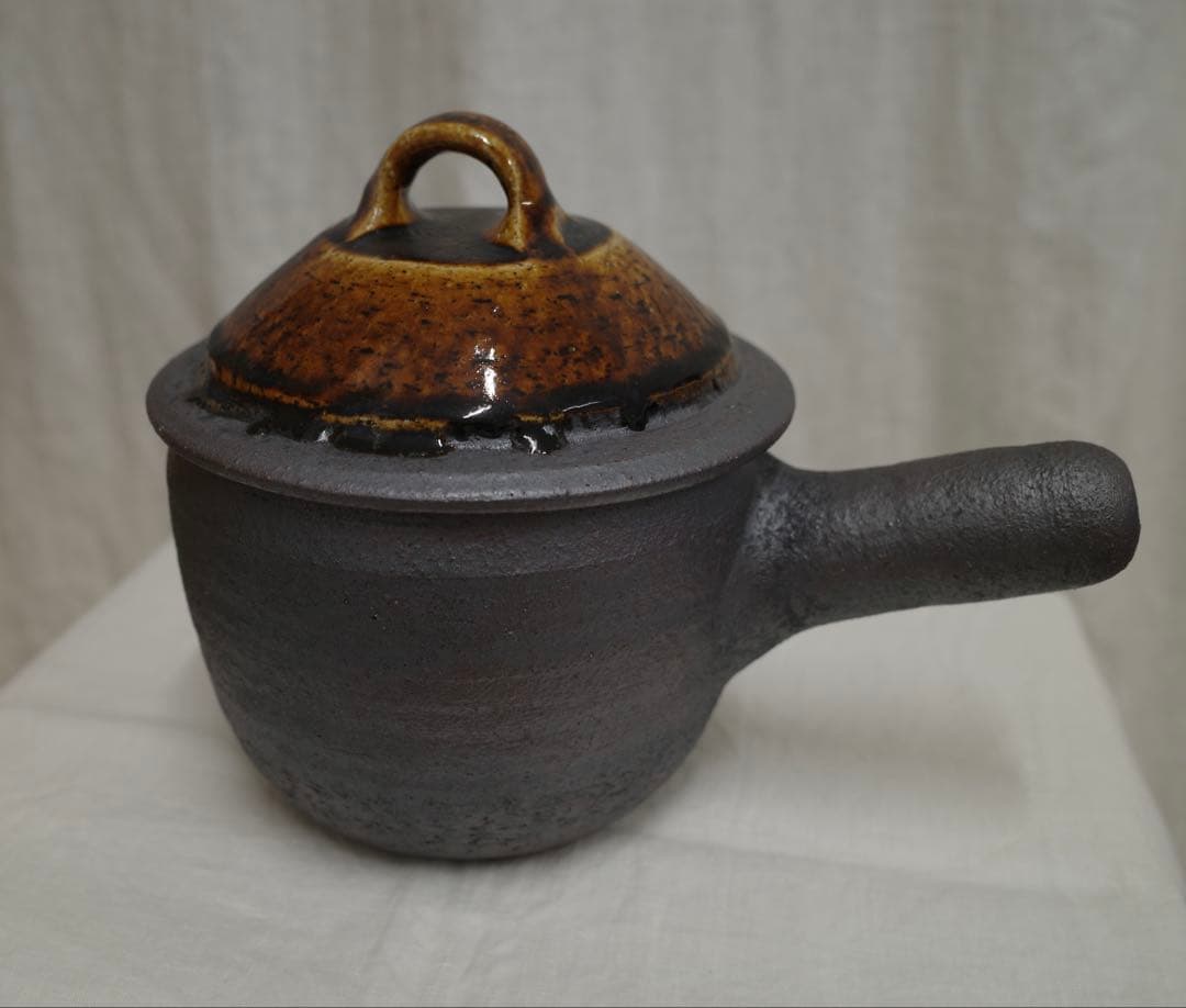 【新品未使用】　岩井窯　山本教行さん　蓋付片手土鍋