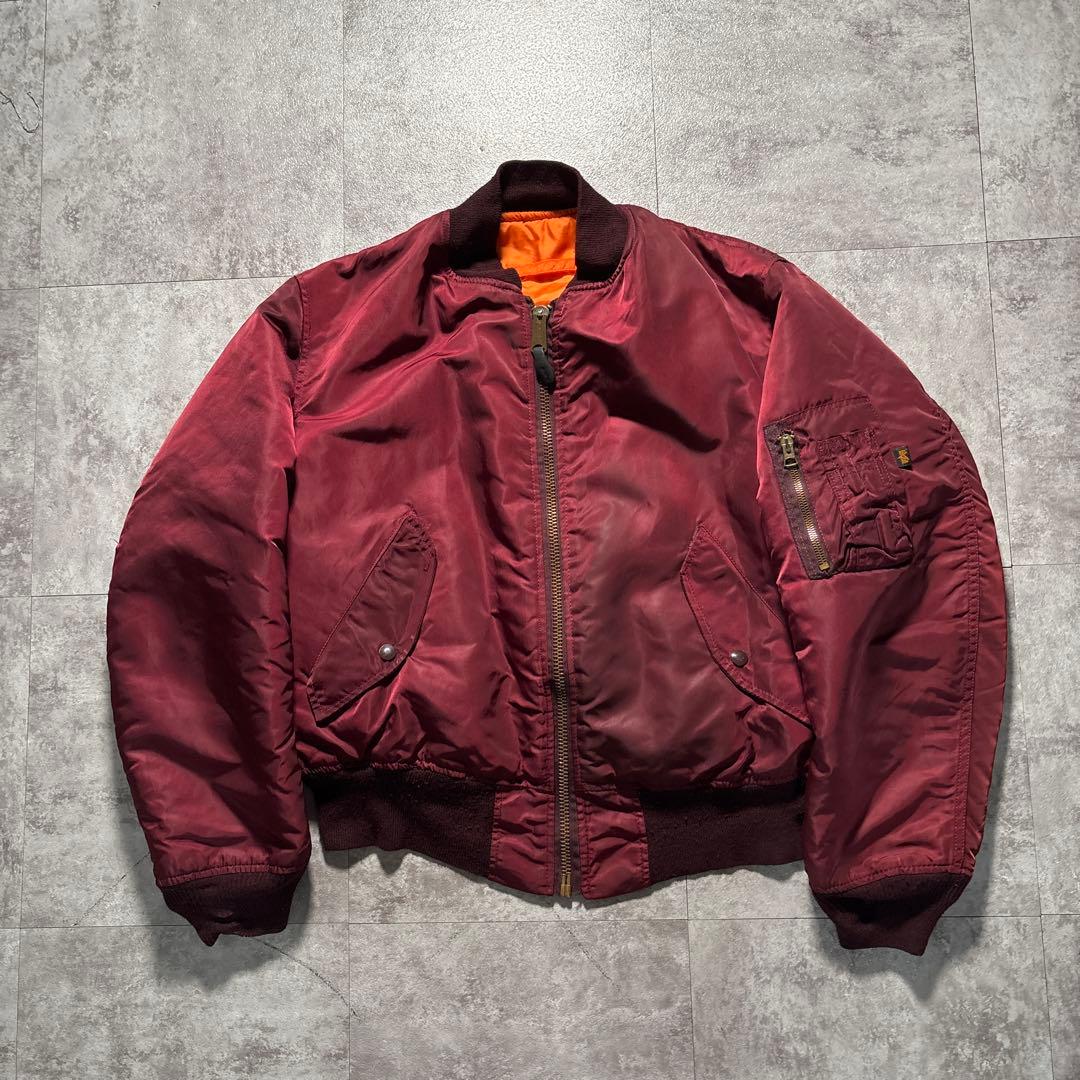 初期タグ　alpha USA製　ma-1 80s 希少ボルドーカラー　短丈　M