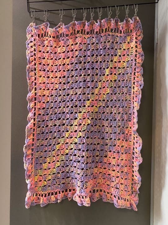 古着 ビンテージ 80s ピンク紫グラニー ブランケット キャンプ ラグ 美品