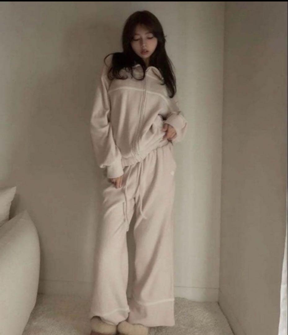 Milky pile heart zip tops & long pants上下