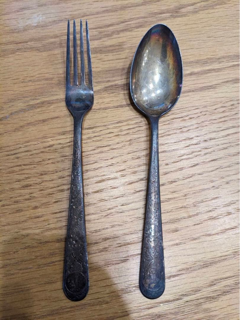 中国銀製？　足銀刻印　スプーン　フォーク
