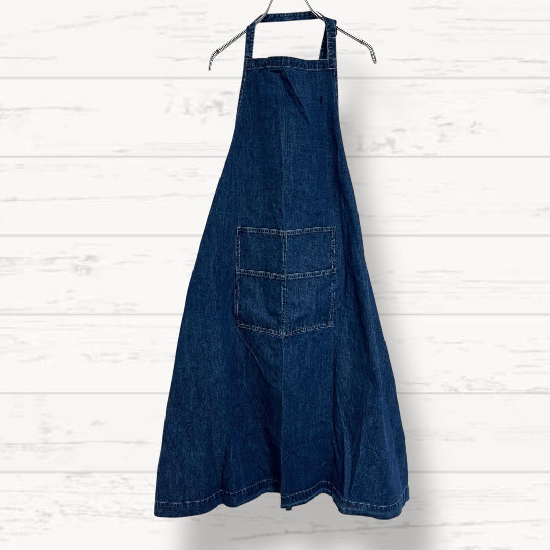 1262【ラルフローレンホーム】エプロン デニム インディゴ ロゴ 綿100%